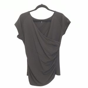 Garnet Hill black short sleeve wrap top, M